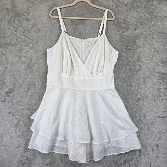 SRV x FTF Dress Womens 2X White Surplice V Neck Tiered Ruffle Hem Cotton Belted - Picture 1 of 10